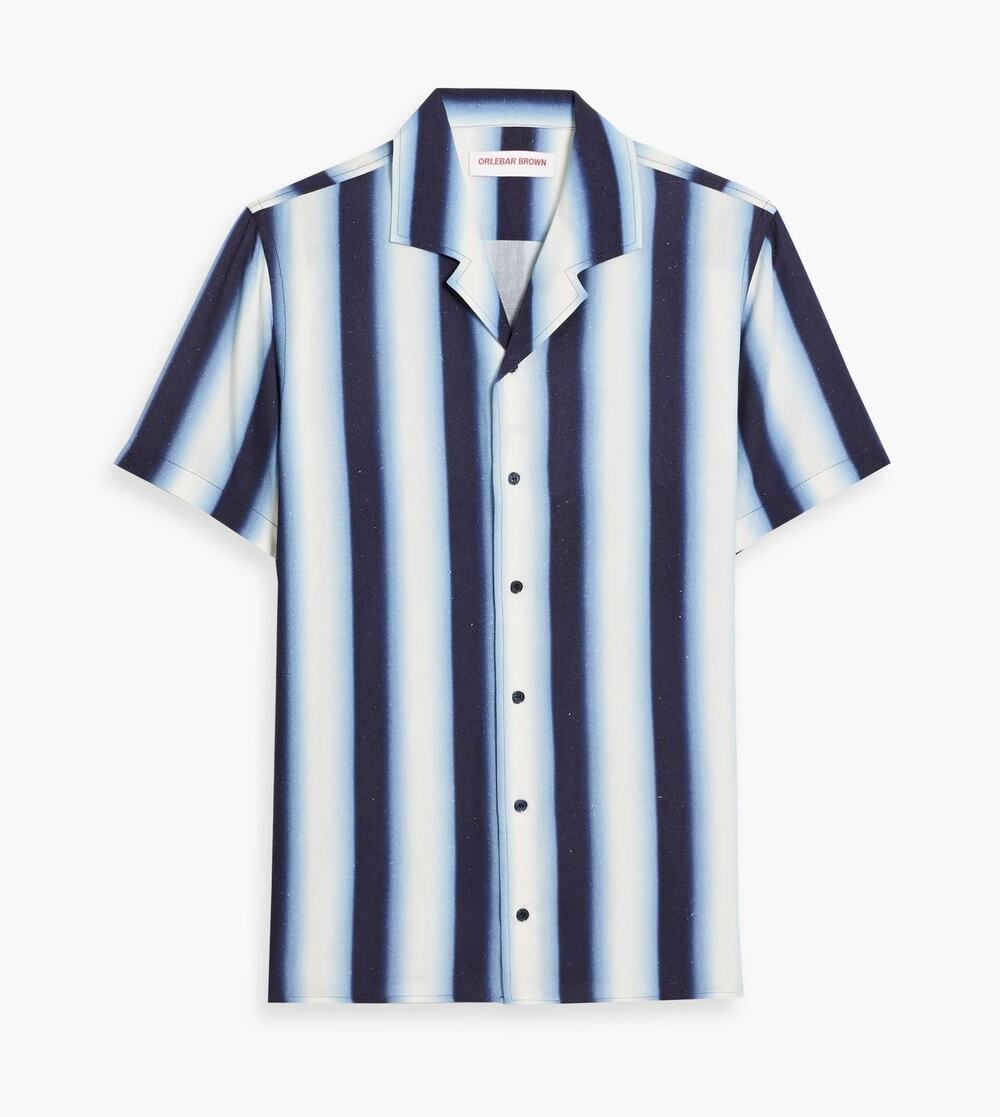 Orlebar Brown Hibbert Striped Woven Linen Blend Shirt Large L
